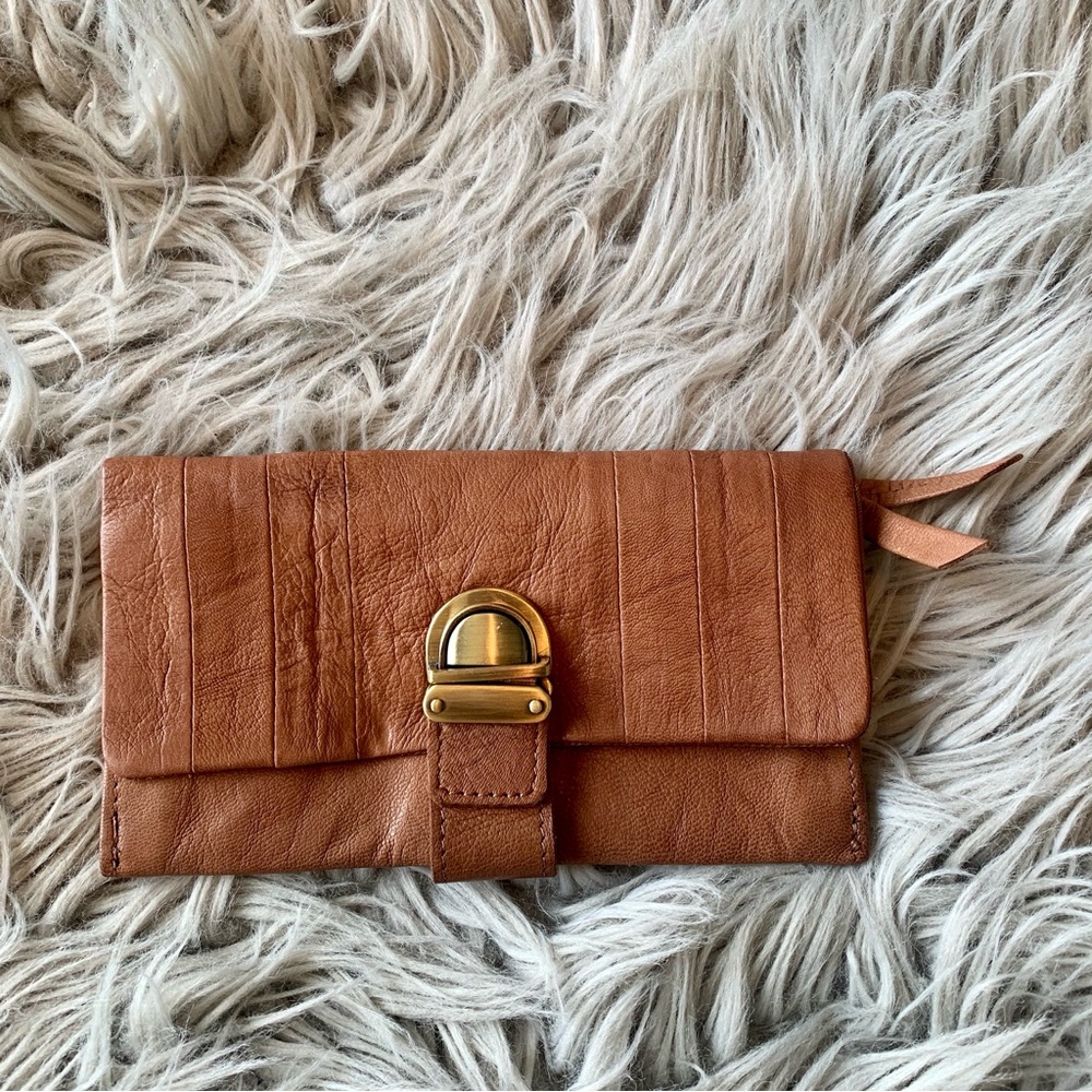 ASOS Leather Tuck Lock wallet purse tan color